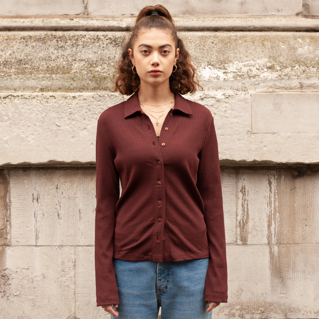 Versace Ribbed Shirt (Brown) UK 6-8