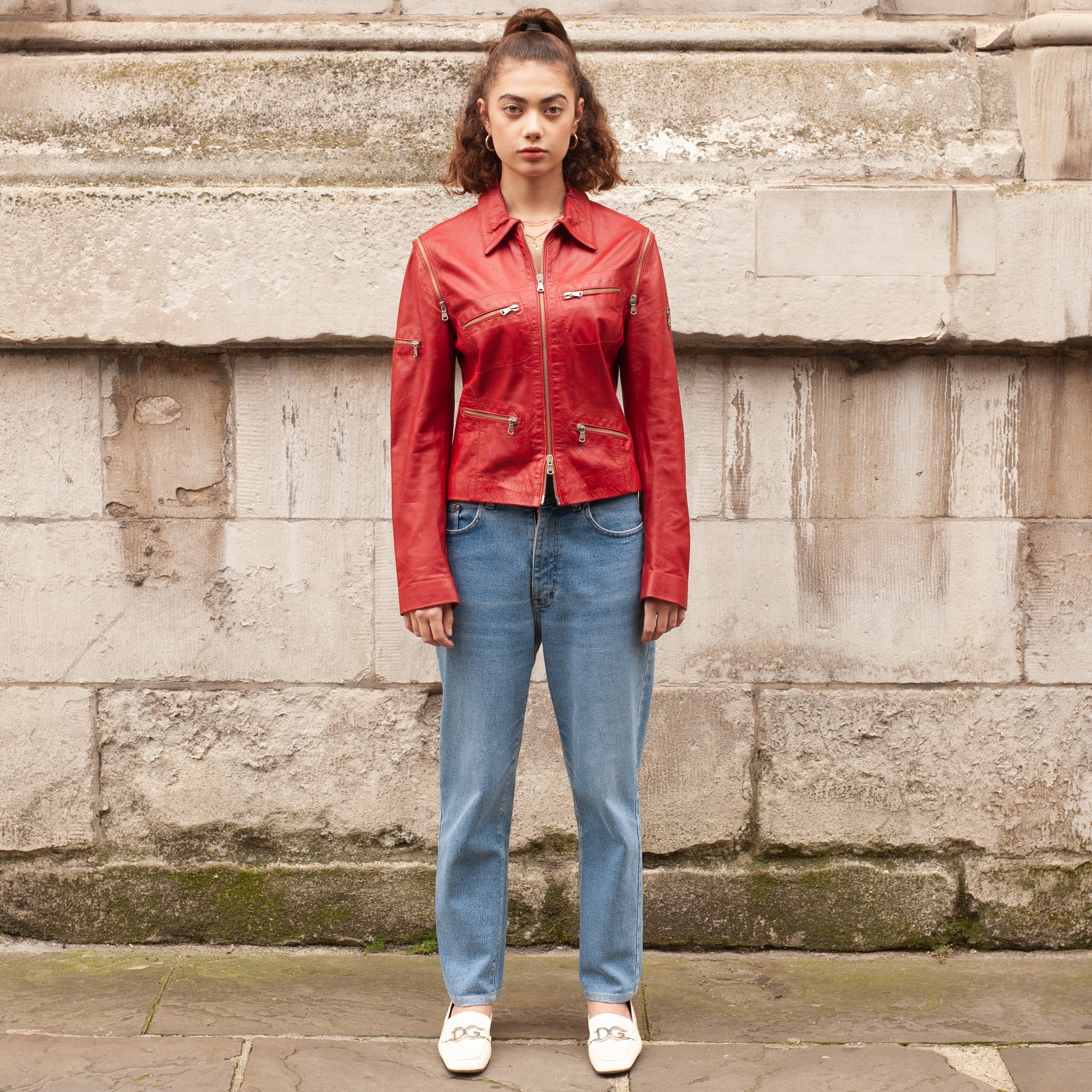 Zipped Leather Jacket (Red) UK 6-8