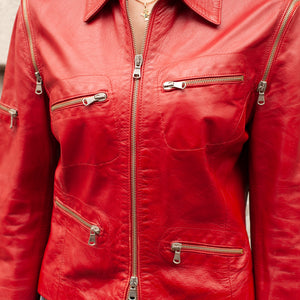 Zipped Leather Jacket (Red) UK 6-8