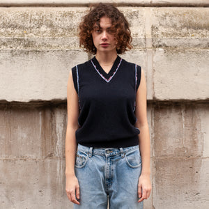 Dolce and Gabbana Cashmere Frill Trim Vest (Navy) UK 6-8