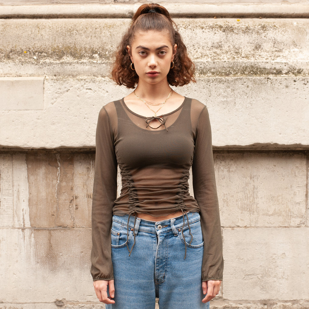 Sisley Sheer Tied Top (Green) UK 6-8