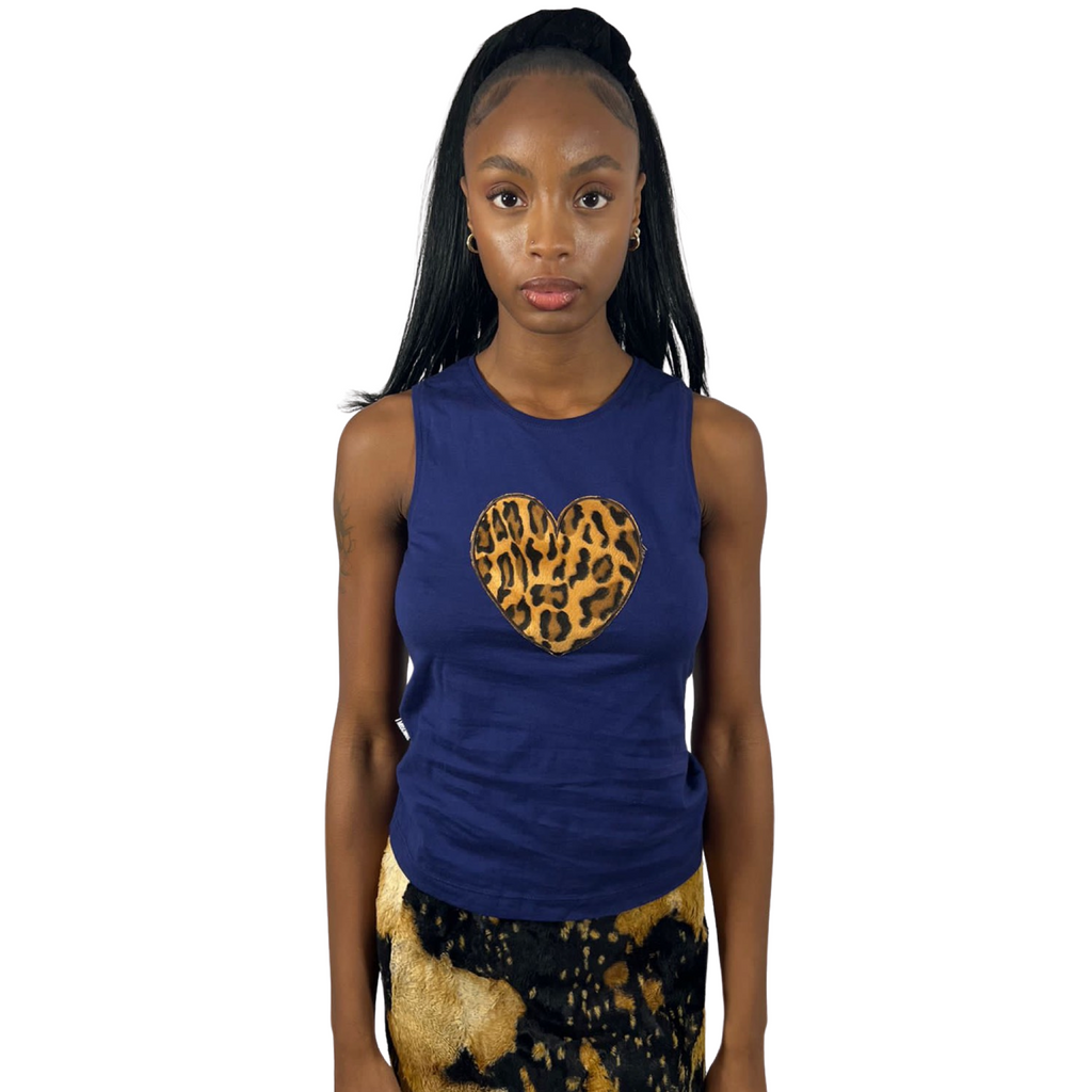 Moschino Jeans fluffy heart vest top (Blue/leopard)